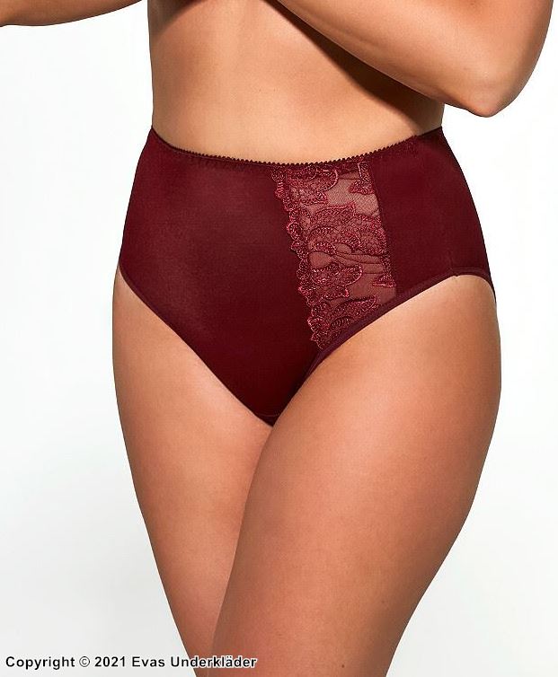 High waist panties, lace embroidery, sheer inlay, M to 4XL